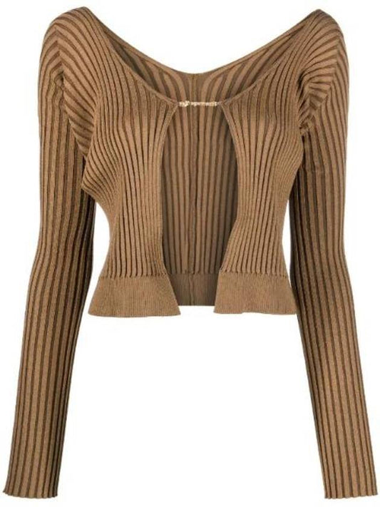 Praru Logo Closure Seamless Open Cardigan Brown - JACQUEMUS - BALAAN.