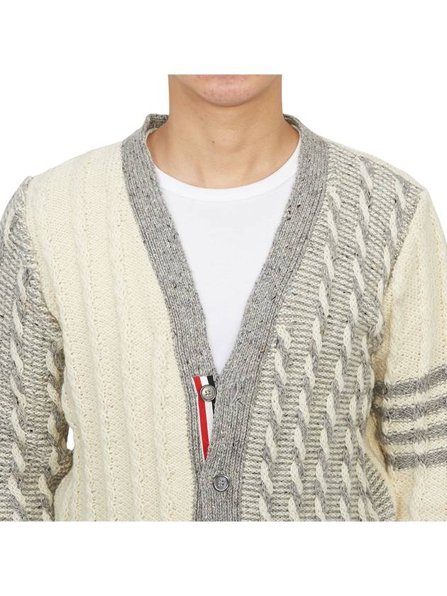 Funmix Donnyroll Cable 4 Bar V-Neck Cardigan White - THOM BROWNE - BALAAN 8