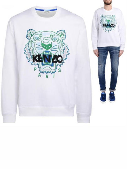 Tiger Embroidered Logo Sweatshirt  White Green - KENZO - BALAAN 2