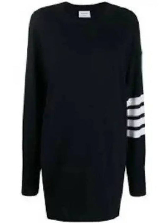 4 Bar Crew Neck Merino Wool Pullover Knit Top Navy - THOM BROWNE - BALAAN 2