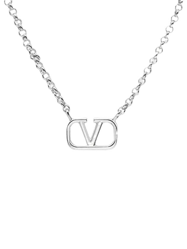 V Logo Signature Metal Necklace Silver - VALENTINO - BALAAN 1