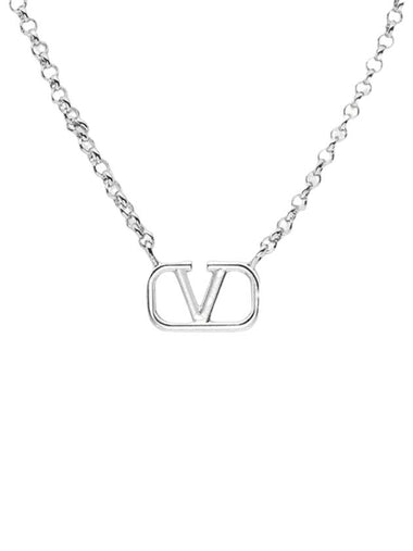 V Logo Signature Metal Necklace Silver - VALENTINO - BALAAN 1