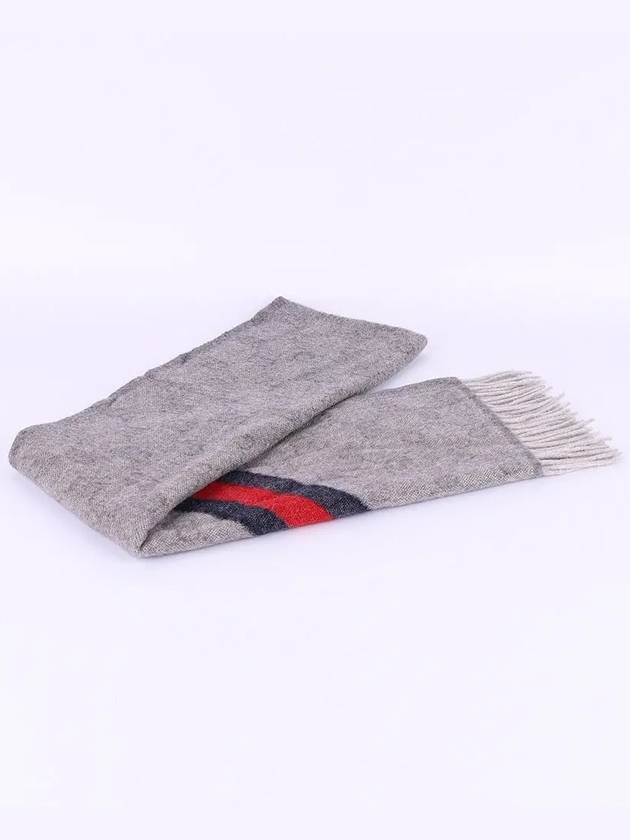 GG Web Wool Muffler Gray - GUCCI - BALAAN 7