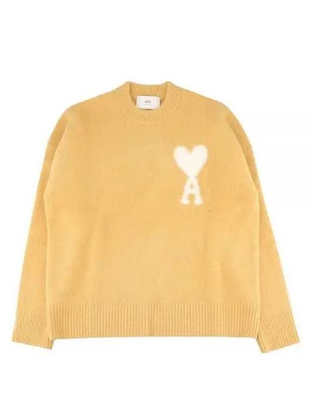 Intarsia Logo Crew Neck Knit Top Mustard - AMI - BALAAN 2