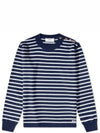 Striped Crewneck Knit Top Nautic Blue White - AMI - BALAAN 2