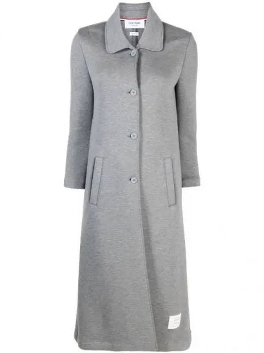 Women's Double Face Tech Round Collar Cotton Single Coat Medium Grey - THOM BROWNE - BALAAN 1