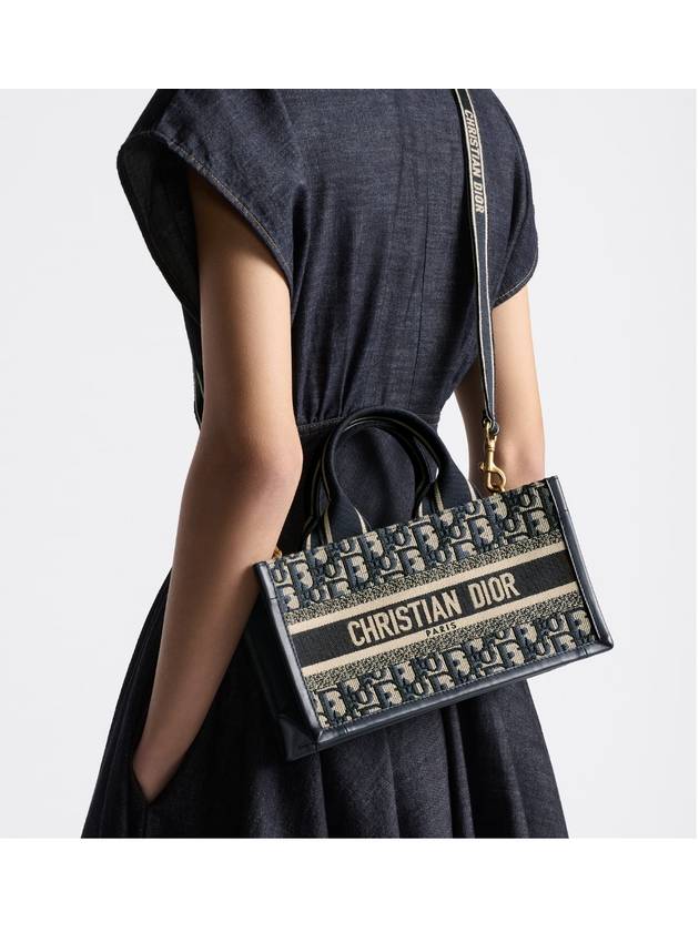 East West Oblique Embroidery Strap Book Tote Bag Blue - DIOR - BALAAN 3