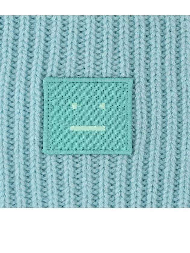 Face Patch Ribbed Wool Beanie Turquoise Blue - ACNE STUDIOS - BALAAN 7