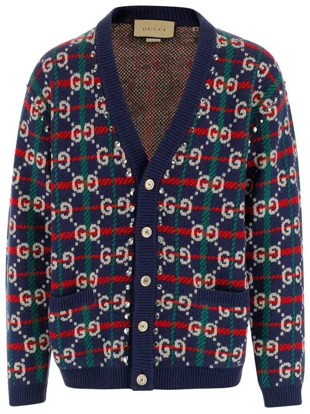 GG Supreme Check Wool Cardigan Blue - GUCCI - BALAAN 2