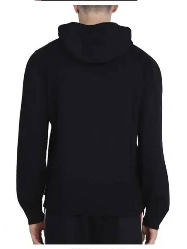 Three Stripe Intarsia Stitching Relaxed Fit Merino Wool Zip Up Hoodie Navy - THOM BROWNE - BALAAN 5