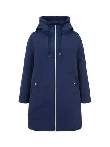 Women s Stretch Nylon Hooded Zip up Coat Navy 270162 - HERNO - BALAAN 1