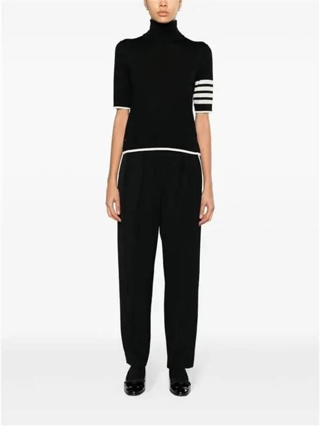 4 Bar Relaxed Fit Fine Merino Wool Turtleneck Black - THOM BROWNE - BALAAN 6