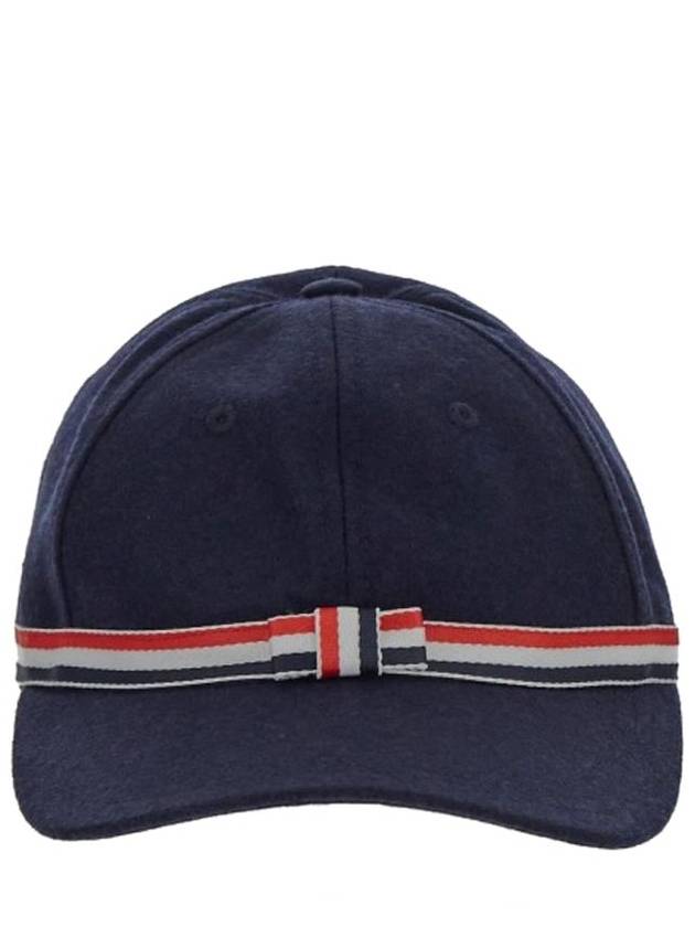 Bow Grosgrain Wool Flannel Ball Cap Navy - THOM BROWNE - BALAAN 2