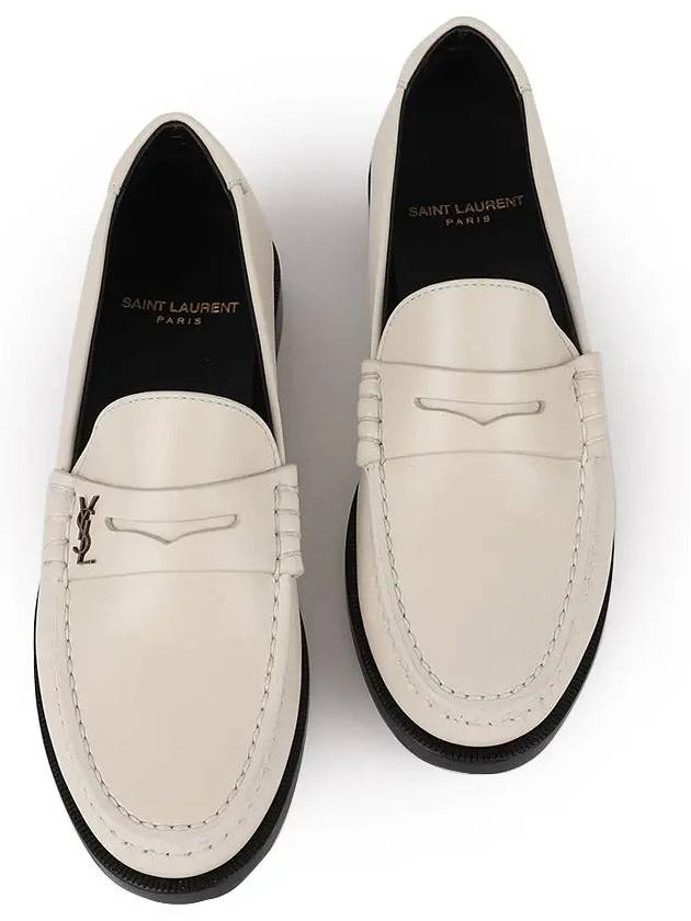 Le Loafer Penny Slippers In Smooth Leather Pearl - SAINT LAURENT - BALAAN 3