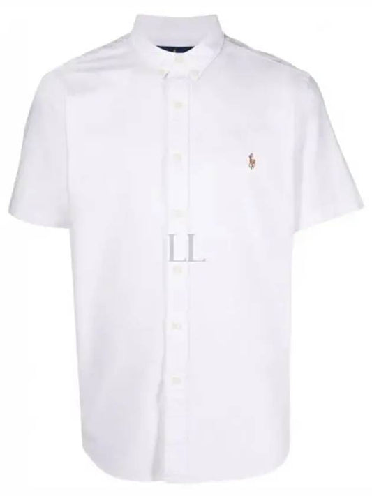 Embroidered Logo Oxford Short Sleeve Shirt White - POLO RALPH LAUREN - BALAAN 2