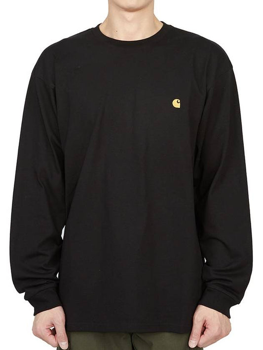 Men's Chase Mini Embroid Logo Long Sleeve T-Shirt Black - CARHARTT WIP - BALAAN 2