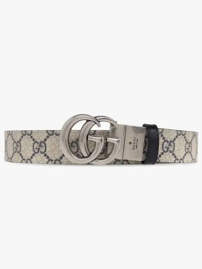 GG Marmont Silver Reversible Thin Belt Beige Blue - GUCCI - BALAAN 2