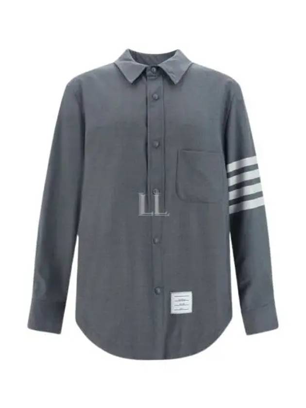 4 Bar Stripe Plain Weaving Wool Long Sleeve Shirt Grey - THOM BROWNE - BALAAN 2