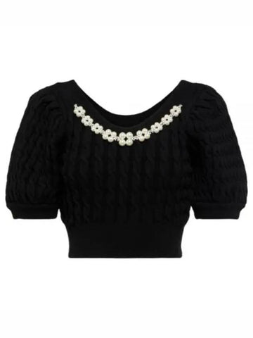 Simone Rocha Cropped Cable Knit Sweater Black HMK21CB0624 - SIMONE ROCHA - BALAAN 1