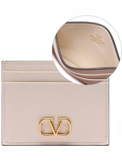 V Logo Signature Grainy Calfskin Card Wallet Ivory - VALENTINO - BALAAN 2