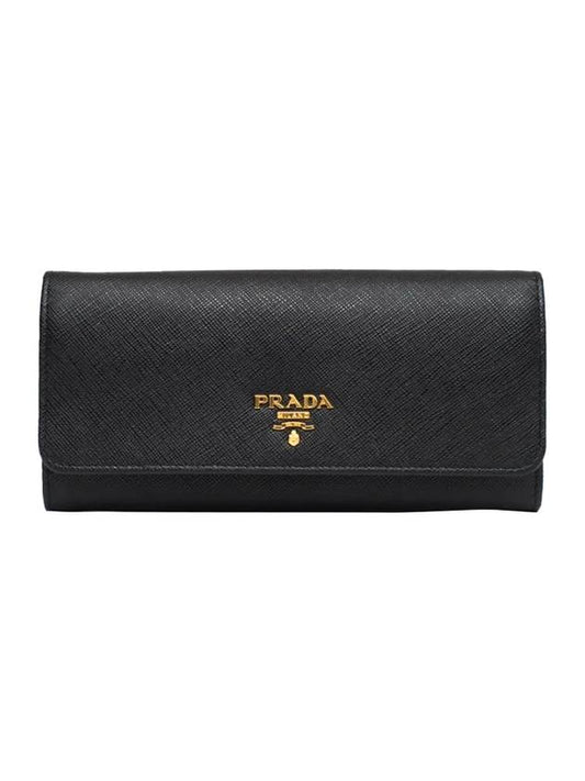 Metal Logo Saffiano Long Wallet Black - PRADA - BALAAN 1