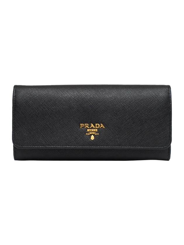 Metal Logo Saffiano Long Wallet Black - PRADA - BALAAN 1