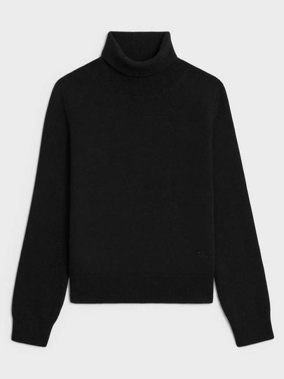 Embroidered Logo Scottish Cashmere Turtleneck Black - CELINE - BALAAN 2