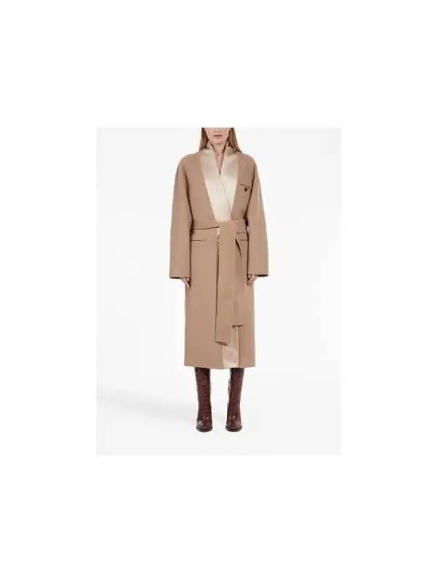 Wool Belt Long Single Coat Beige - SALVATORE FERRAGAMO - BALAAN 3