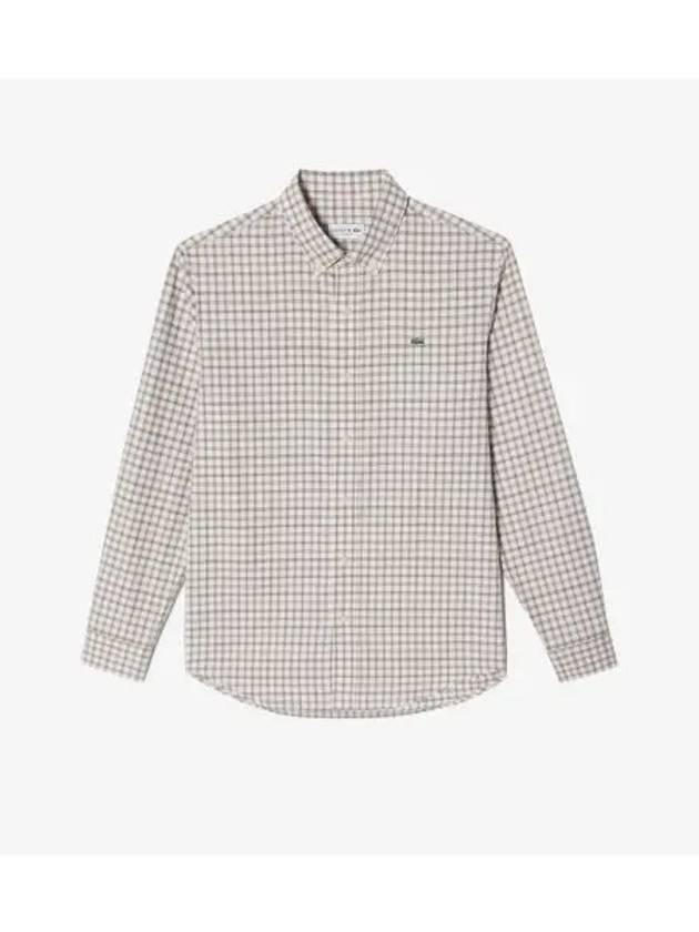 Men s Flannel Grid Shirt Beige - LACOSTE - BALAAN 1