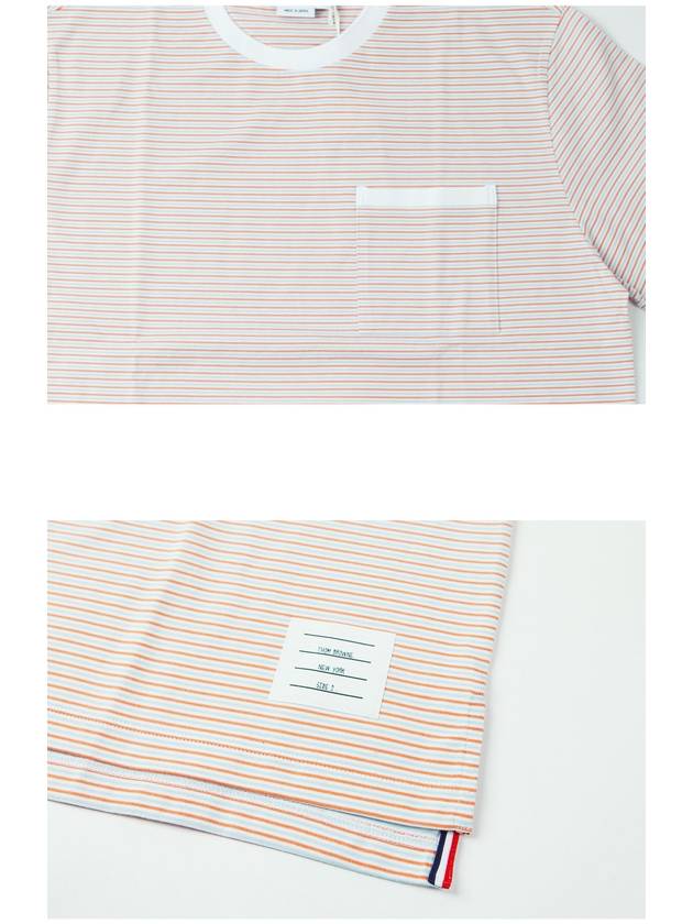 Striped Pocket Cotton Oversized Short Sleeve T-Shirt Orange - THOM BROWNE - BALAAN 7