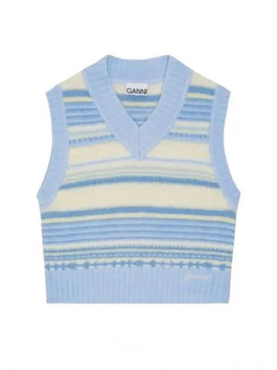 Striped Soft Wool Gilet Vest Light Blue - GANNI - BALAAN 2