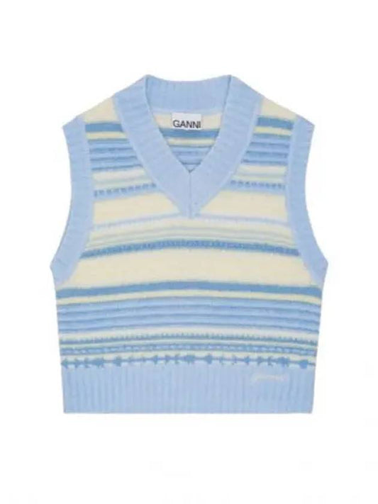 Striped Soft Wool Gilet Vest Light Blue - GANNI - BALAAN 2