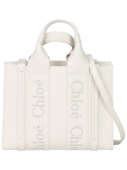 Woody Small Leather Tote Bag White - CHLOE - BALAAN.