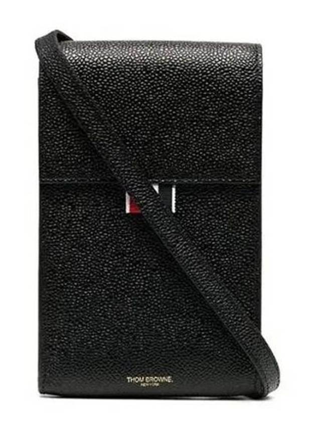 Three Stripes Strap Leather Phone Case Black - THOM BROWNE - BALAAN.