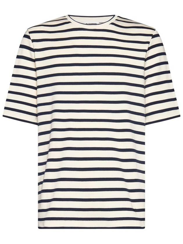 Striped Motif Cotton Short Sleeved T-shirt Beige Mariniere - JIL SANDER - BALAAN 2