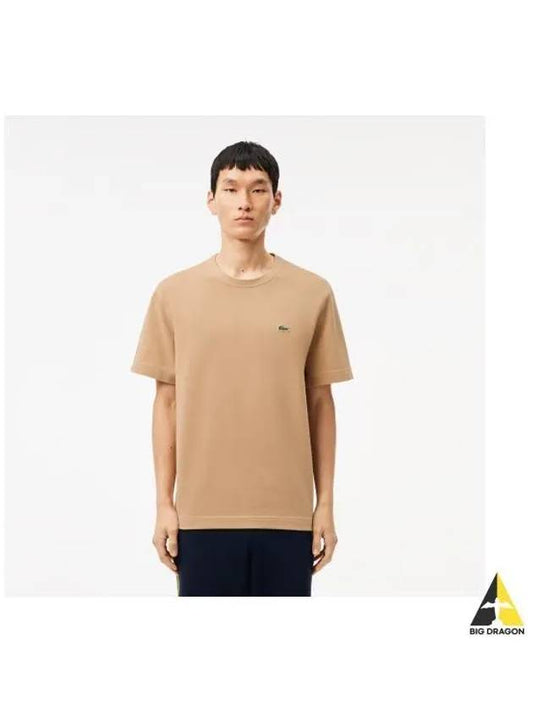 Men s Double Face Pique Short Sleeve T Shirt Beige - LACOSTE - BALAAN 1