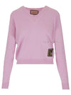 square logo embroidered V-neck knit top pink - GUCCI - BALAAN.