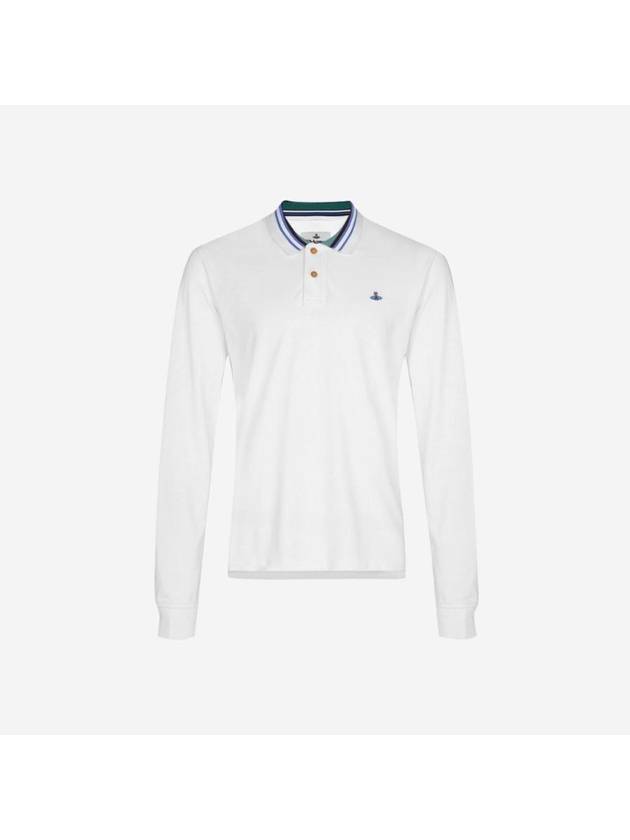 ORB Striped Collar Long Sleeve Polo Shirt White - VIVIENNE WESTWOOD - BALAAN 1