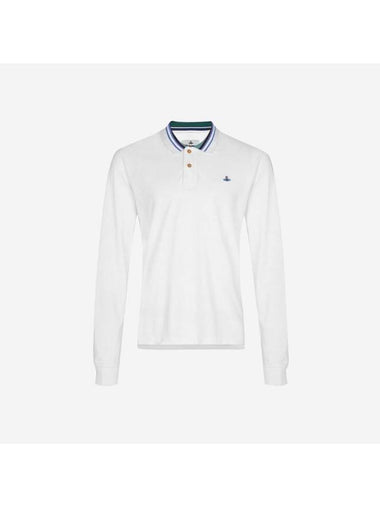 ORB Striped Collar Long Sleeve Polo Shirt White - VIVIENNE WESTWOOD - BALAAN 1