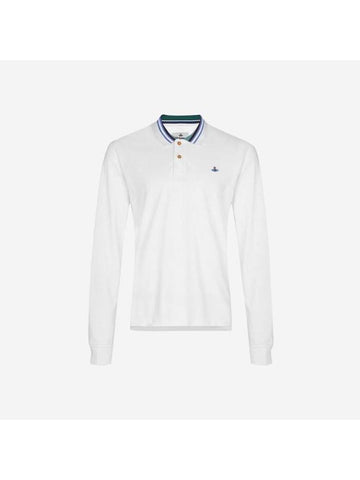 ORB Striped Collar Long Sleeve Polo Shirt White - VIVIENNE WESTWOOD - BALAAN 1