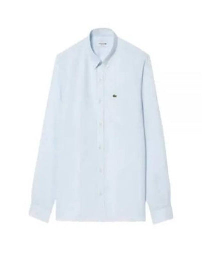 Logo Patch Linen Long Sleeve Shirt Sky Blue - LACOSTE - BALAAN 2