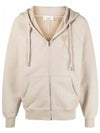 Men's Heart Embroidered Logo Zip-Up Hoodie Beige - AMI - BALAAN 1