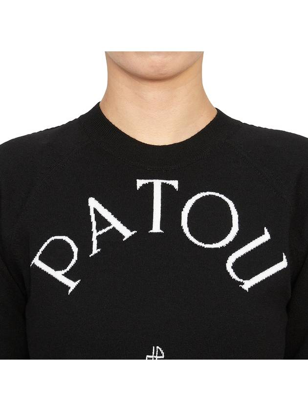 Embroidered Logo Wool Knit Top Black - PATOU - BALAAN 8