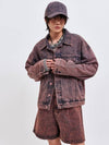 Wine Oversized Denim Jacket Pants Set Pink - C WEAR BY THE GENIUS - BALAAN 6