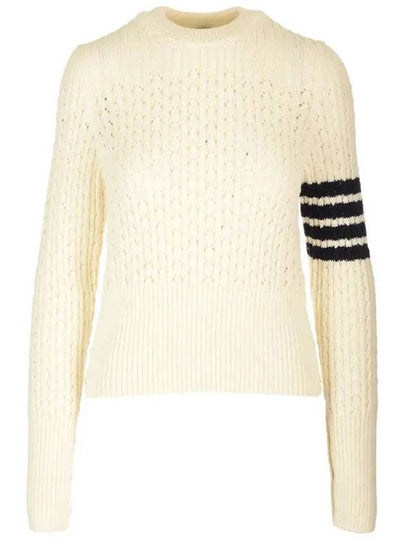 4 Bar Pointelle Knit Top White - THOM BROWNE - BALAAN 2