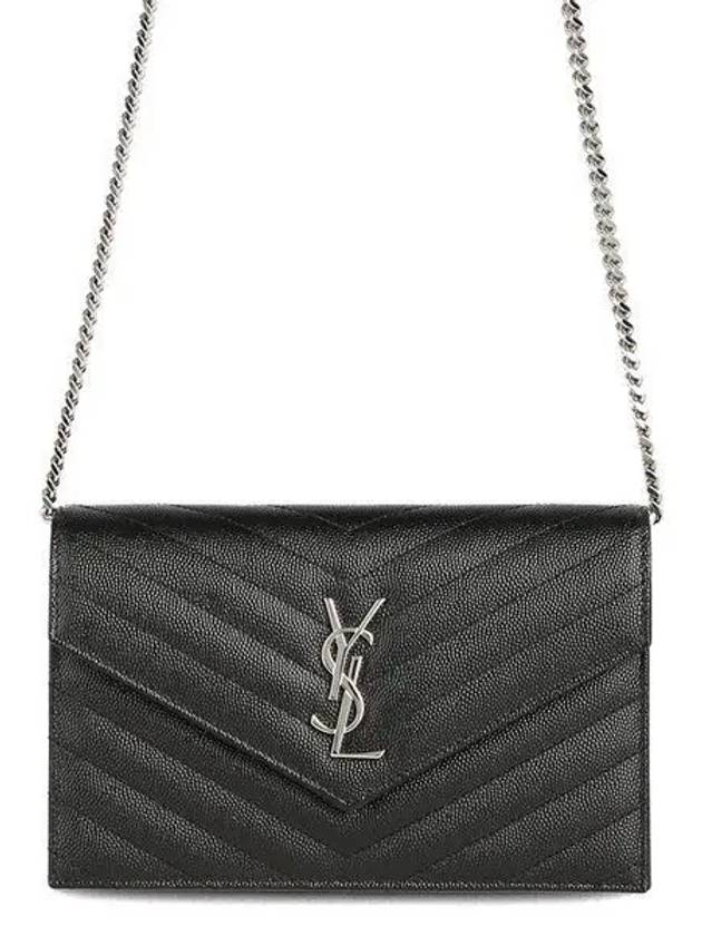 Cassandre Envelope Chain Shoulder Bag In Grain De Poudre Leather Noir - SAINT LAURENT - BALAAN 2