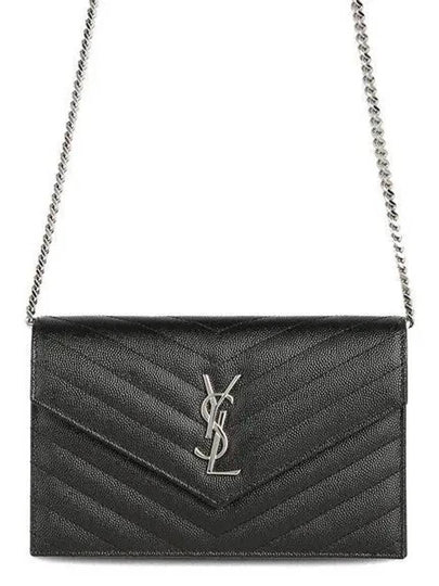 Cassandre Envelope Chain Shoulder Bag In Grain De Poudre Leather Noir - SAINT LAURENT - BALAAN 2