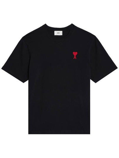 Heart Logo Cotton Jersey Short Sleeve T-Shirt Black - AMI - BALAAN 2