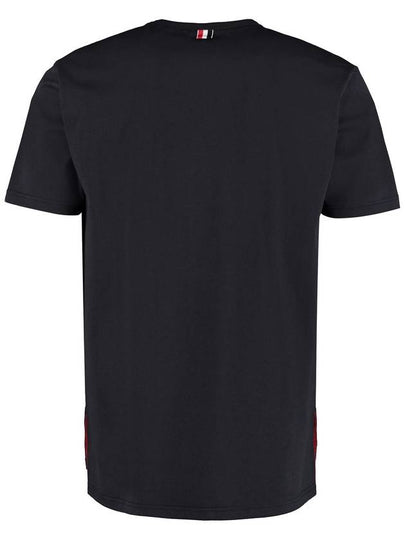 Men's Medium Weight Jersey Tipped Pocket Crewneck Short Short Sleeve T-Shirt Navy - THOM BROWNE - BALAAN 2