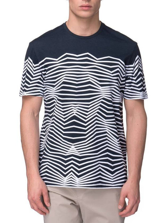 Zigzag intarsia printing t-shirt navy BJT72G A538S 195 - NEIL BARRETT - BALAAN 1